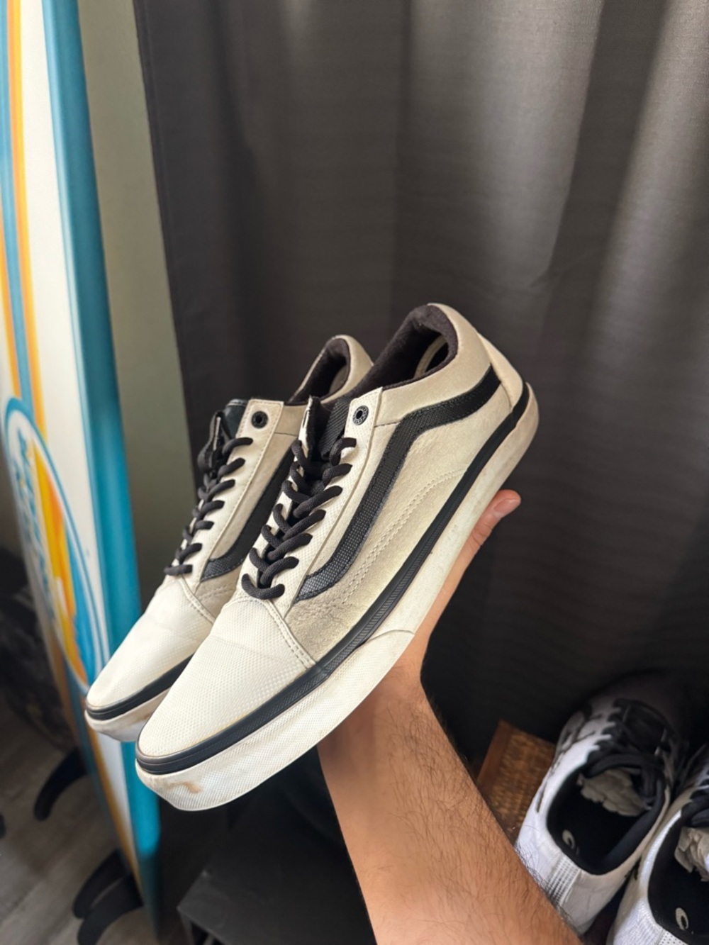 Vans White and Black Old Skool Low-Top Sneakers